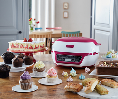 entretenimiento pastelería Máquina inteligente para tartas cocina electrodoméstico 5 programas compatible con Crispybake KD802112 Tefal Cake Factory muffins máquina de pan 4 moldes 