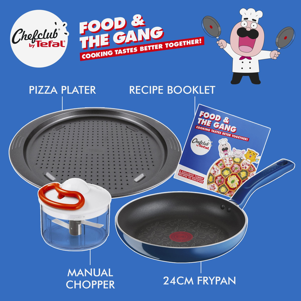 CHEFCLUB BY TEFAL - Food & The Gang : Poele 24cm + Hachoir manuel 5sec  500ml + Plaque a pizza 34cm +livret recettes - La Poste